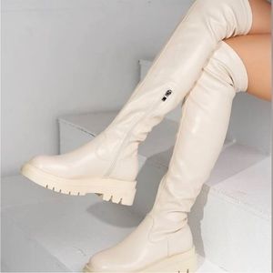 Like New Sarto Studio Cream Fera Over the Knee Boot Size 7.5